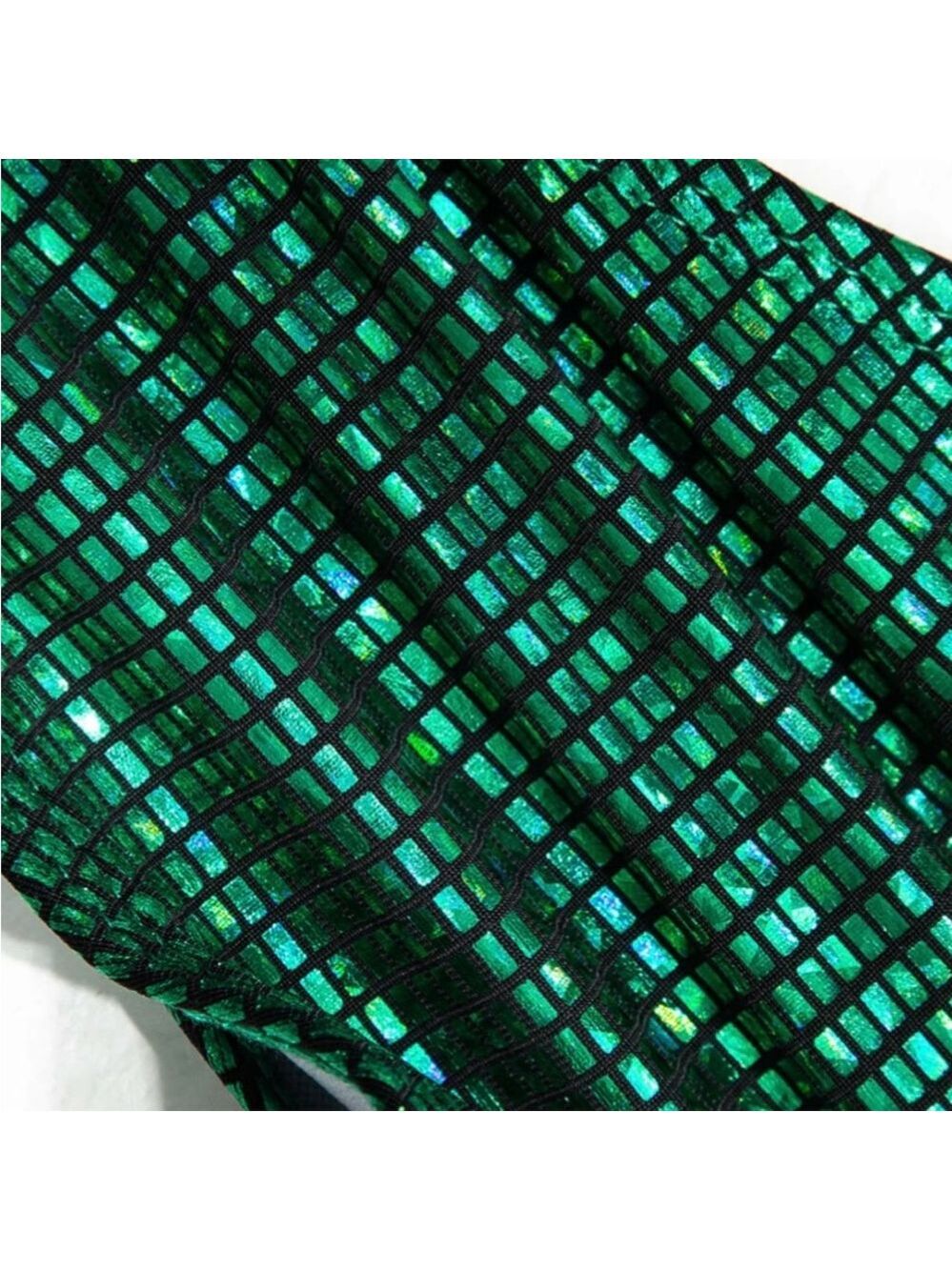 Green Metallic Halter Pearl Detail Bikini Set - Picture 7 of 10